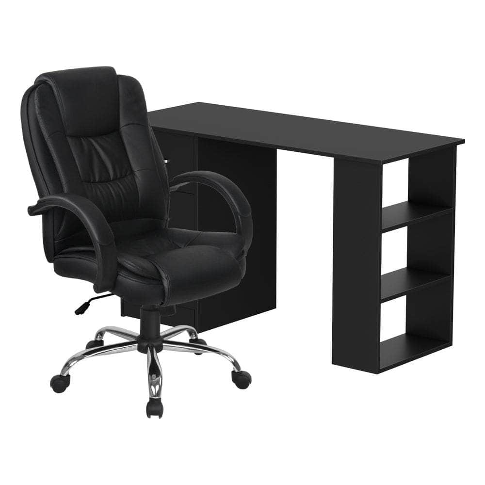 Computer Desk 120cm Executive Office Chair Set PU Leather High Back