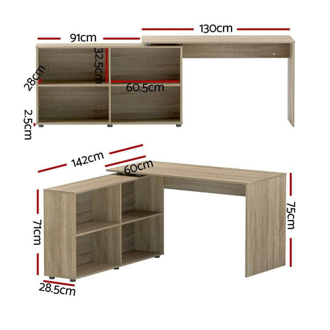 Computer Desk Bookshelf Oak 130Cm