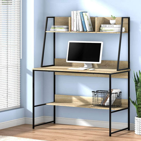 Computer Desk Bookshelf Storage 100Cm Oak