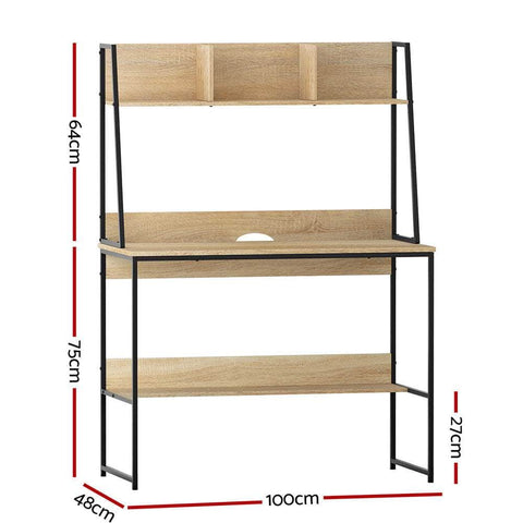 Computer Desk Bookshelf Storage 100Cm Oak