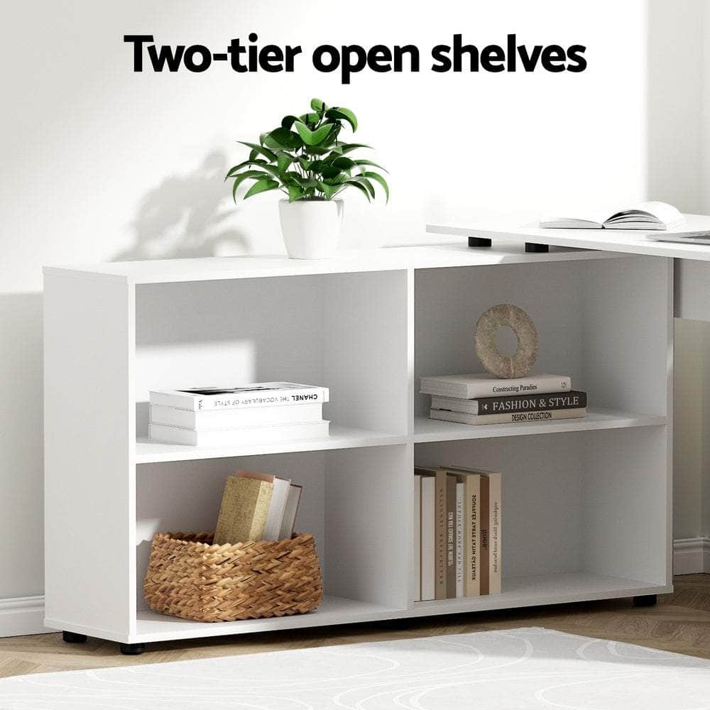 Computer Desk Bookshelf White 130Cm