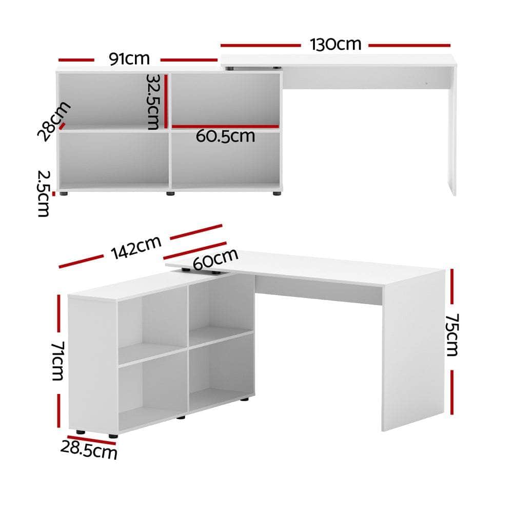 Computer Desk Bookshelf White 130Cm