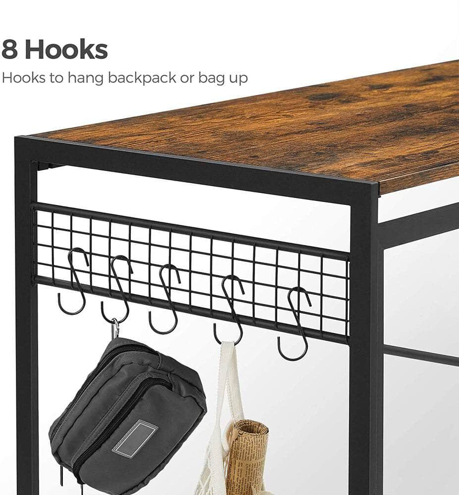 Computer Desk Folding Writing Desk with 8 Hooks Rustic Brown and Black