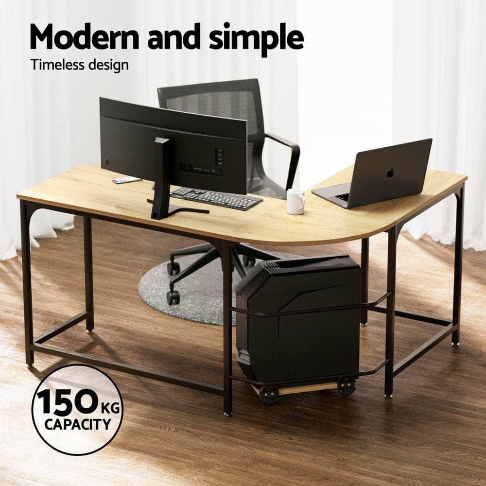 Computer Desk L-Shape Cpu Stand Oak 147Cm