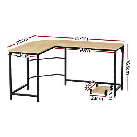 Computer Desk L-Shape Cpu Stand Oak 147Cm