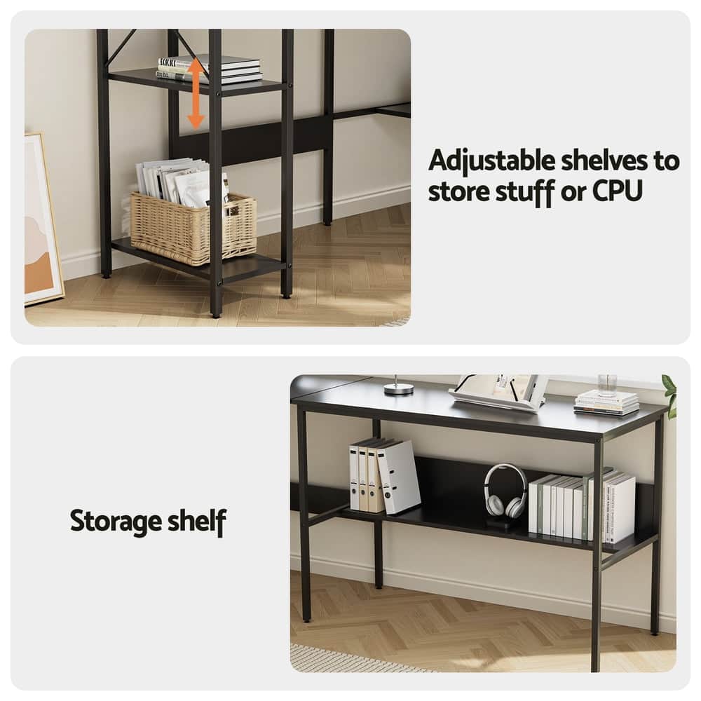 Computer Desk L shape Home Office Study Table Desks Open Shelf Black