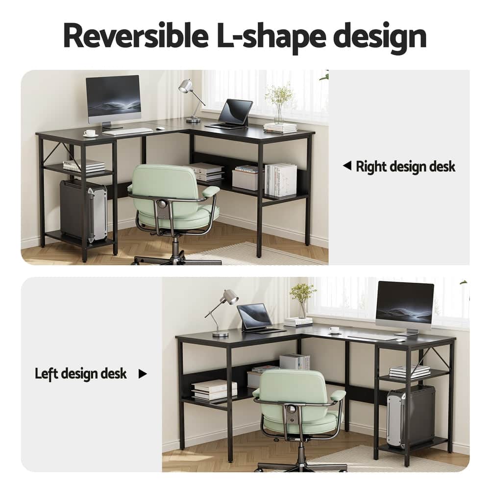 Computer Desk L shape Home Office Study Table Desks Open Shelf Black