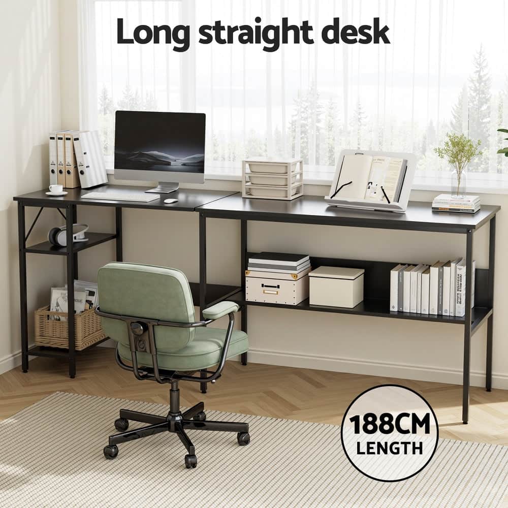 Computer Desk L shape Home Office Study Table Desks Open Shelf Black