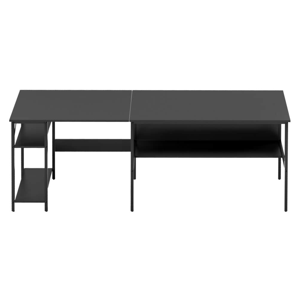 Computer Desk L shape Home Office Study Table Desks Open Shelf Black