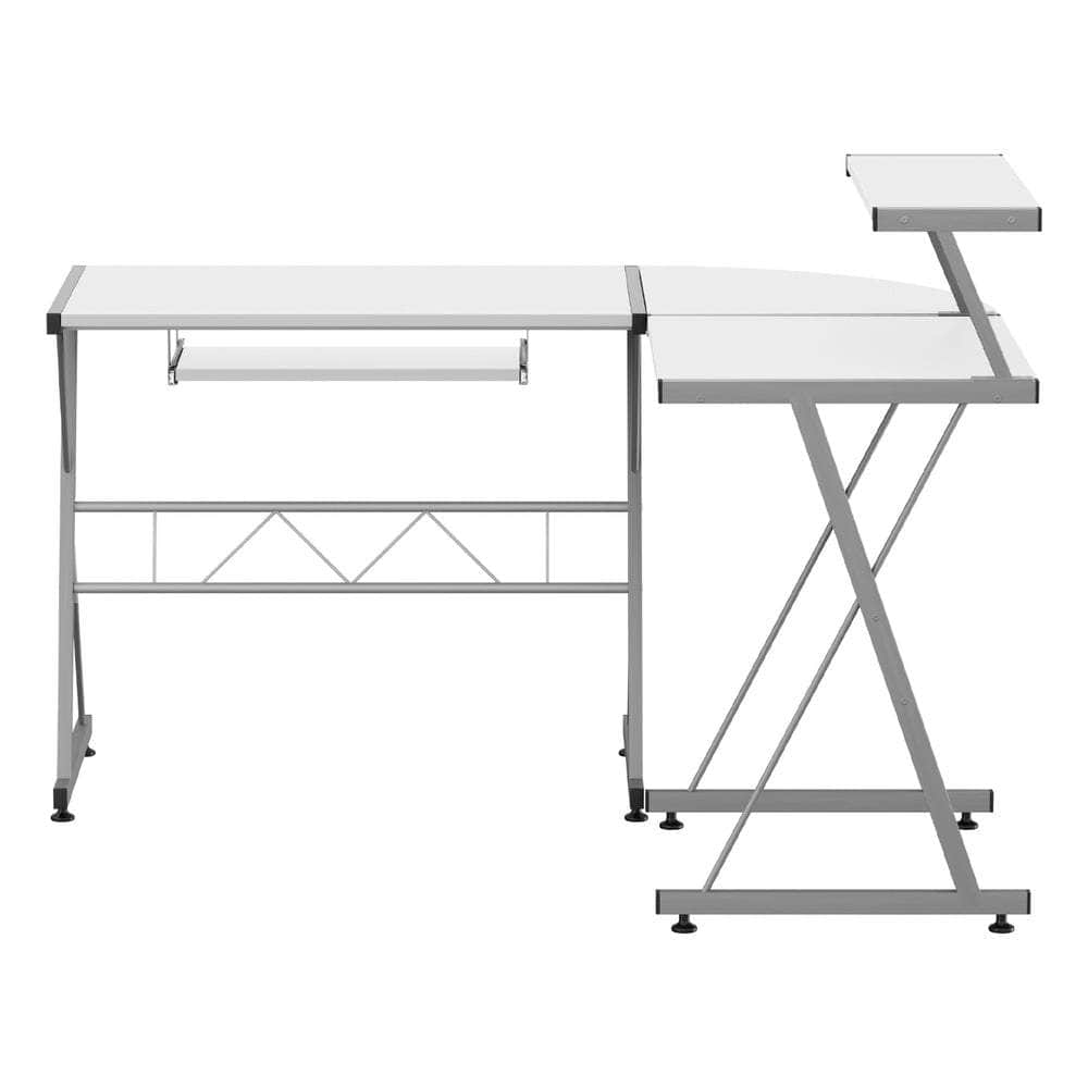 Computer Desk L-Shape Keyboard Tray Shelf White