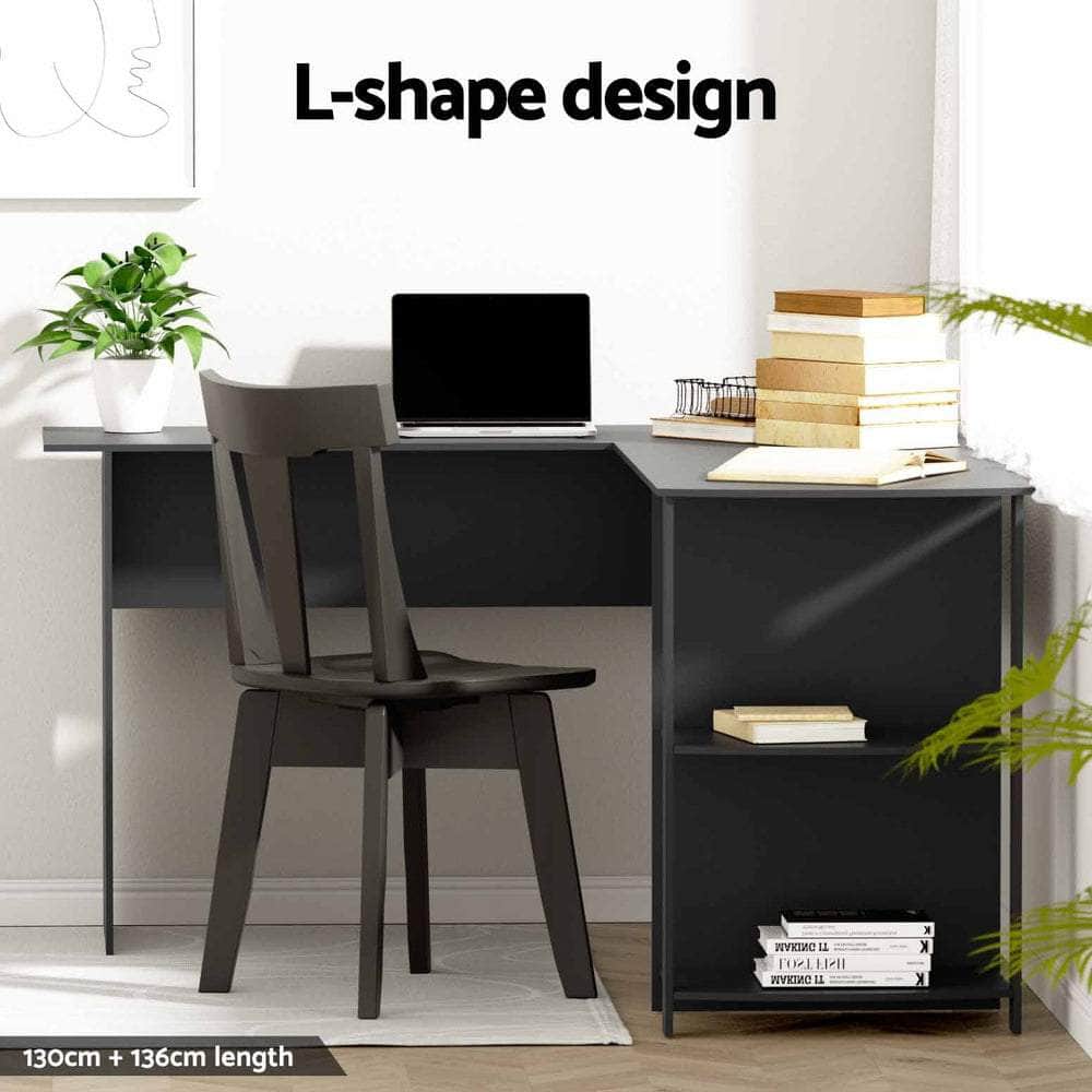 Computer Desk Shelf L-Shape Black 136Cm