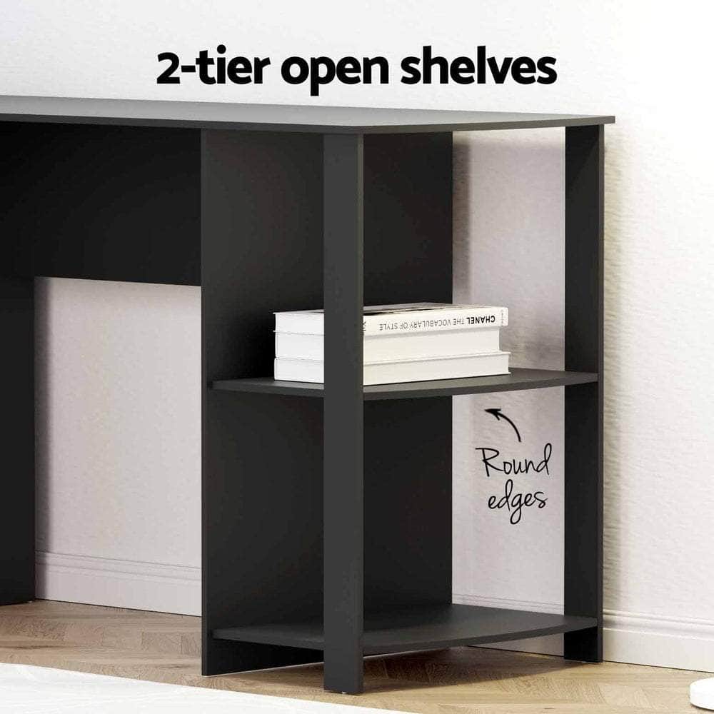 Computer Desk Shelf L-Shape Black 136Cm