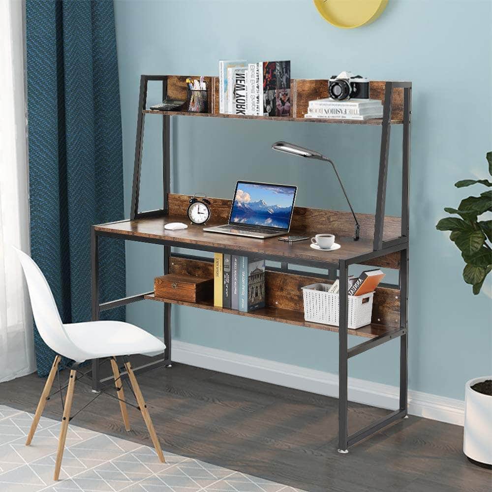 Student Desk Rustic Computer Table Desk Book Storage Student Study Home Office Rustic Brown ...