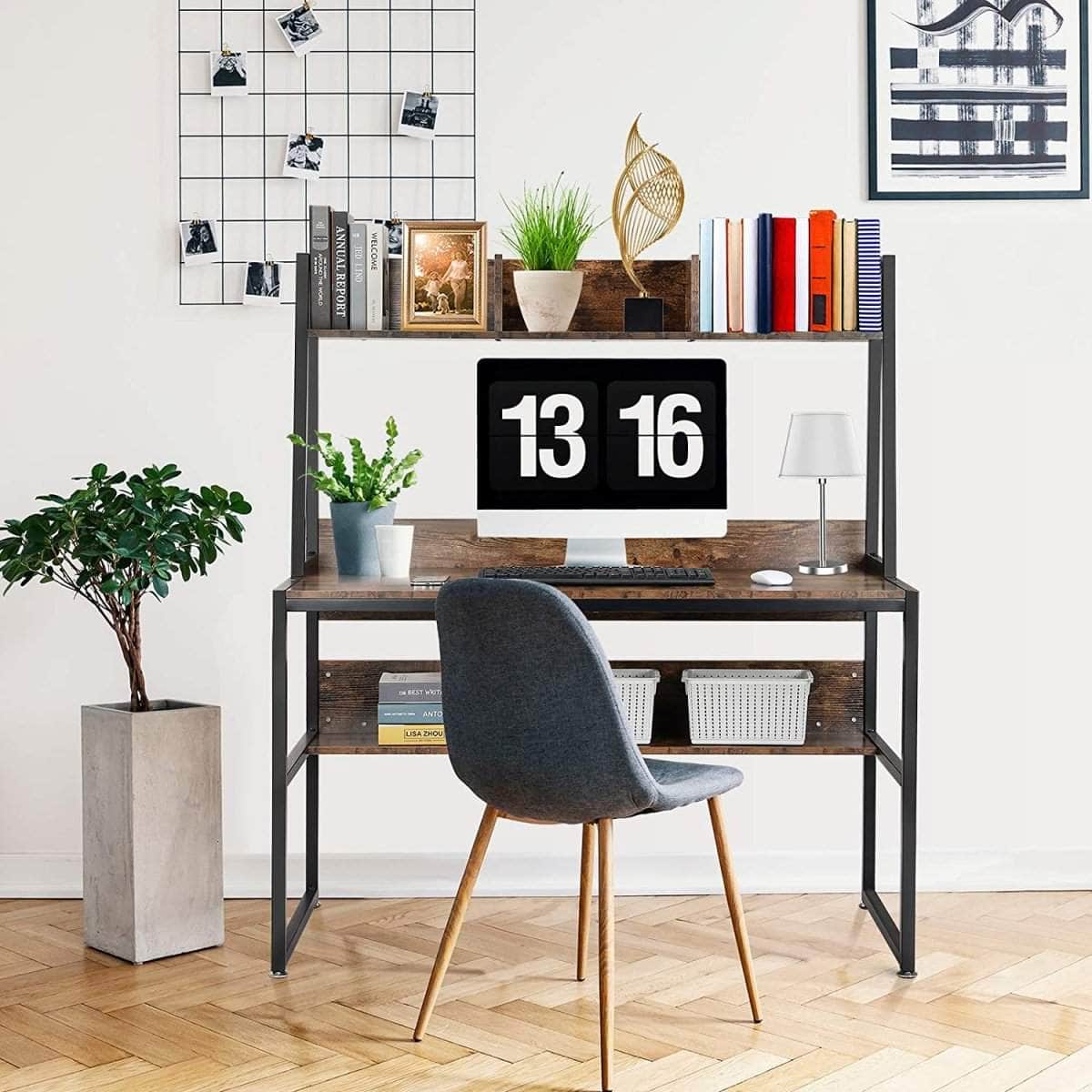 Computer Table Desk Book Storage Student Study Home Office Rustic Brown