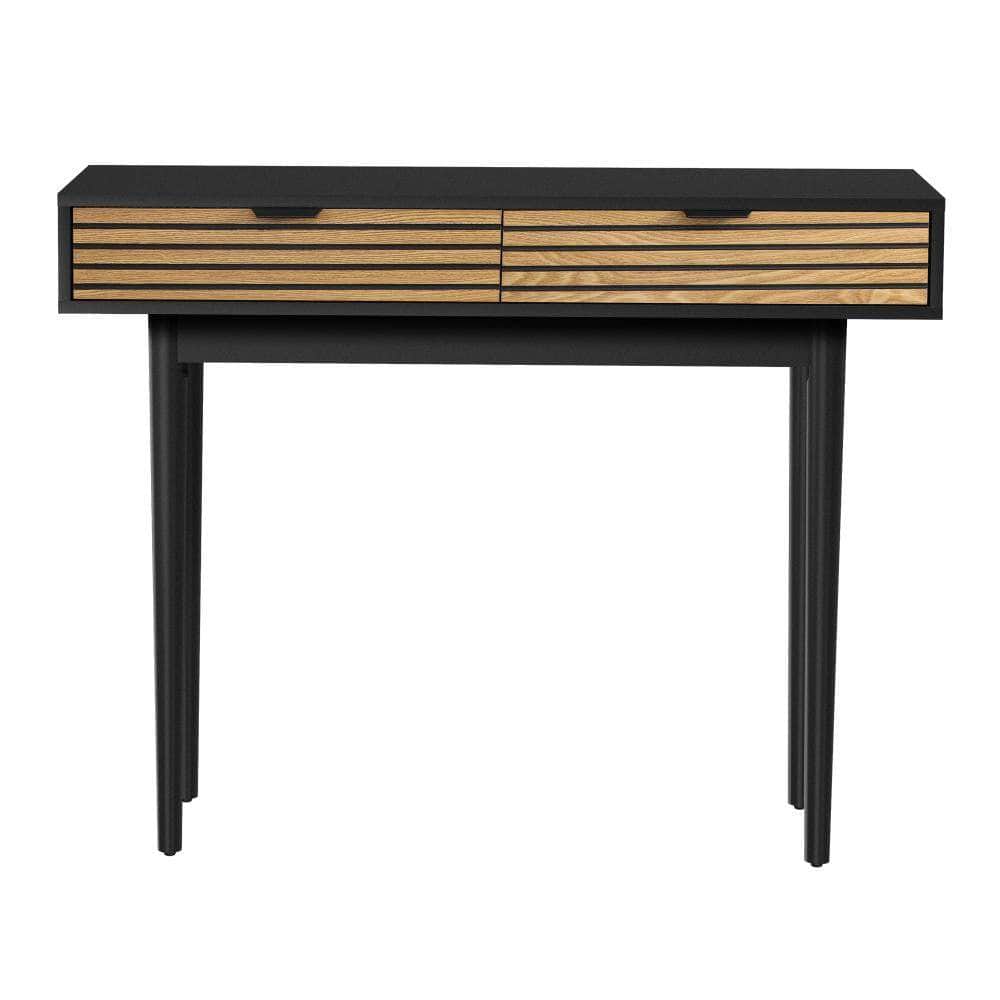 Console Table 100cm Entry Hallway Side Table with 2 Storage Drawer Black