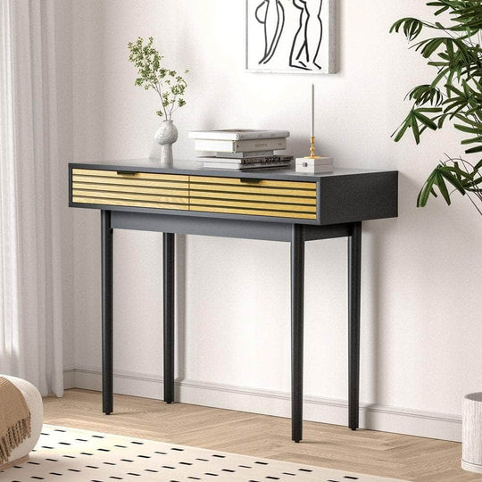 Black colour - Console Table 100cm Entry Hallway Side Table with 2 Storage Drawer Black