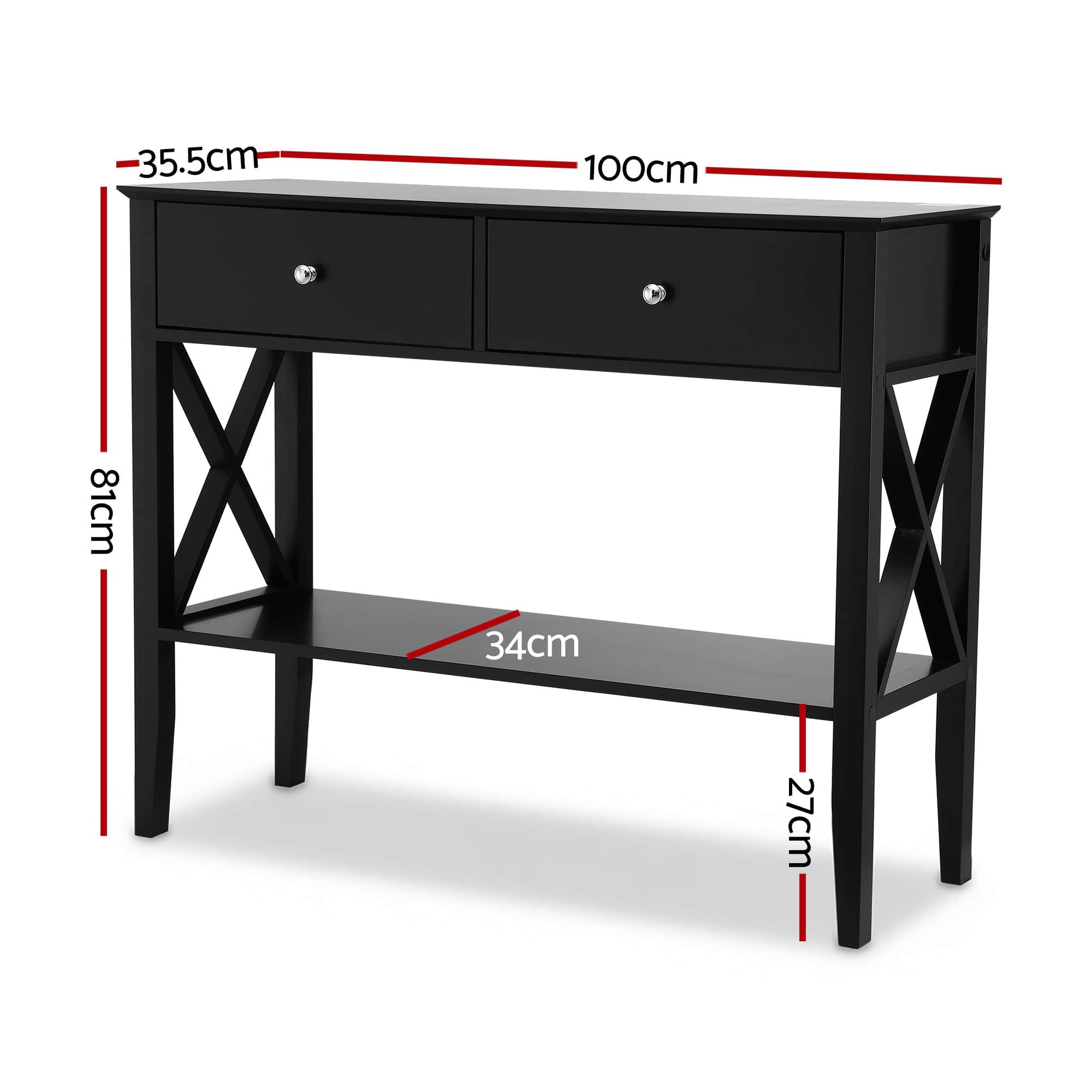 Console Table 2 Drawers 100CM Black