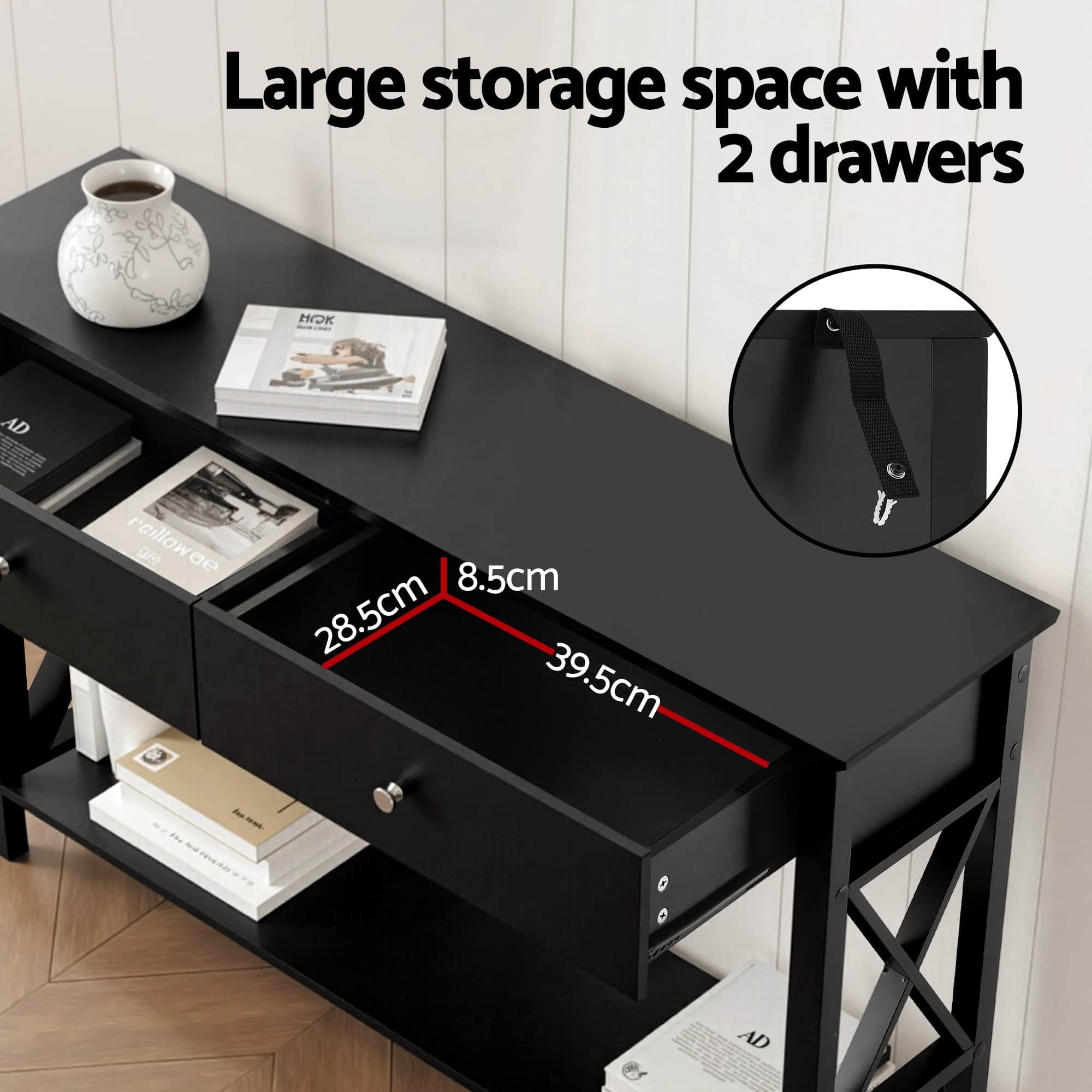 Console Table 2 Drawers 100CM Black