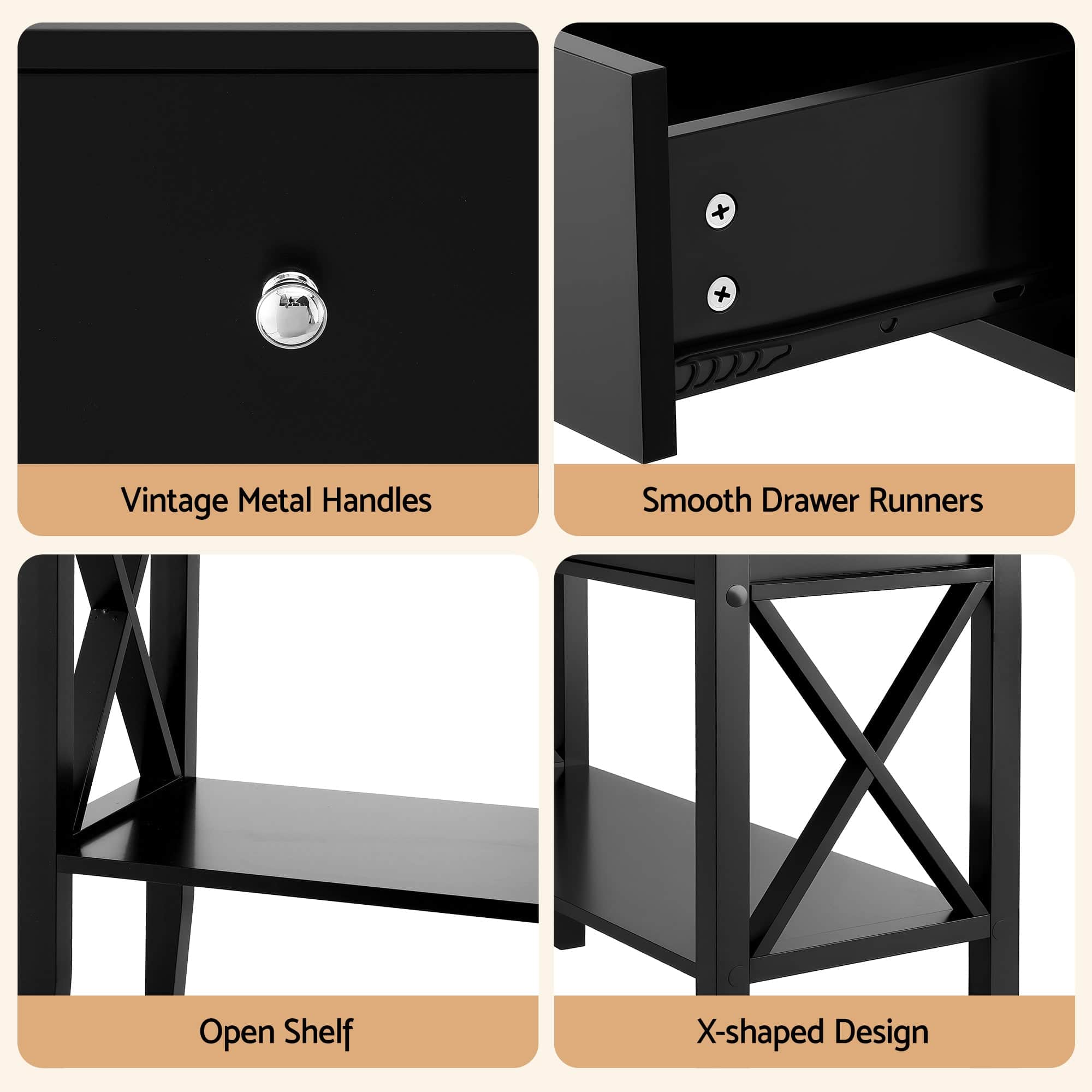 Console Table 2 Drawers 100CM Black
