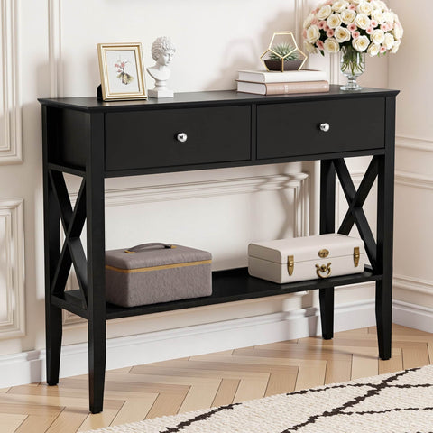 Console Table 2 Drawers 100CM Black