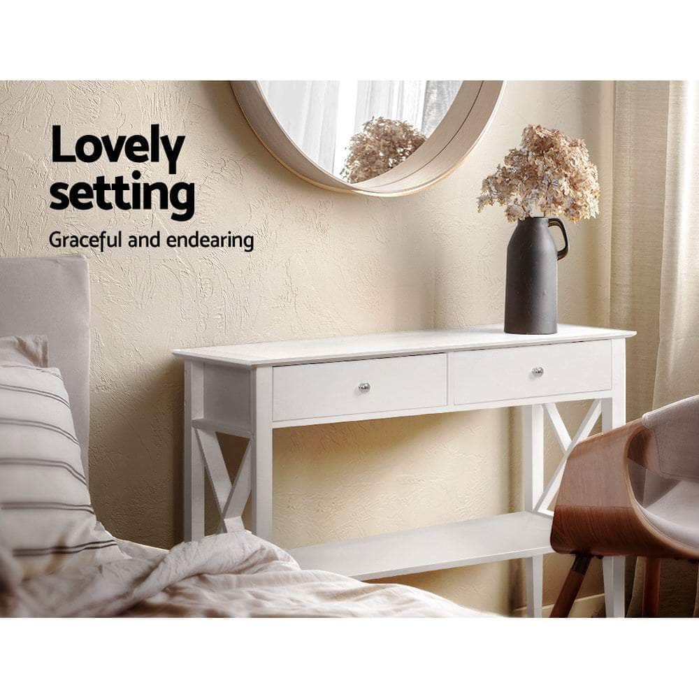 Console Table 2 Drawers 100Cm White Chole