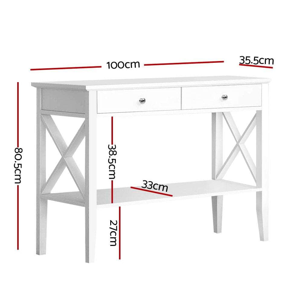 Console Table 2 Drawers 100Cm White Chole