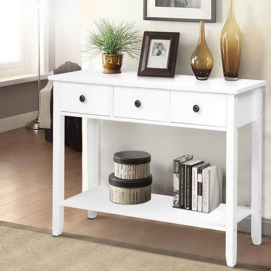 Hallway Console Table Hall Side Entry 3 Drawer Display White