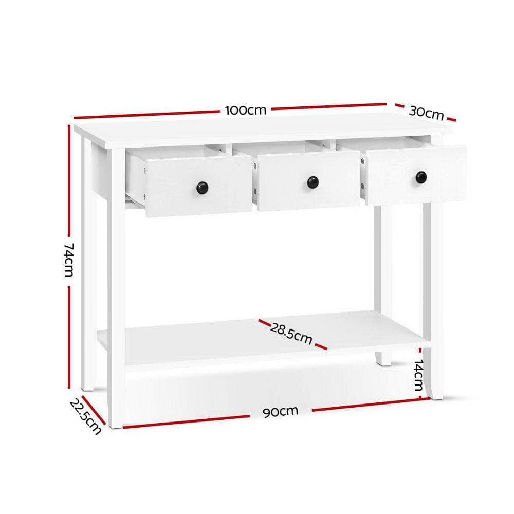 Console Table 3 Drawers 100Cm White Chole