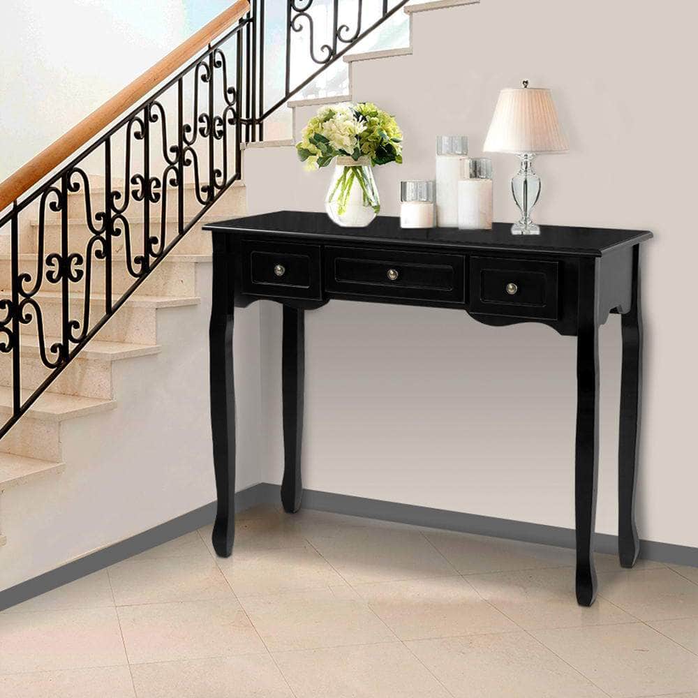 Console Table 3 Drawers Black Hamptons