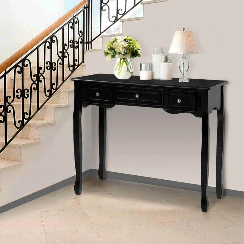 Console Table 3 Drawers Black Hamptons
