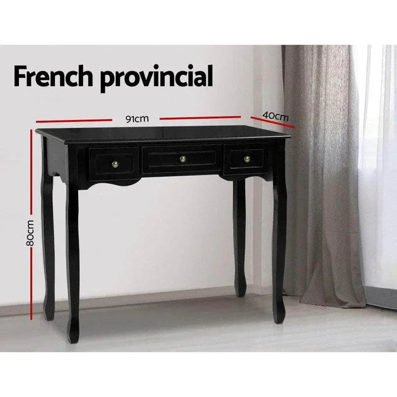 Console Table 3 Drawers Black Hamptons