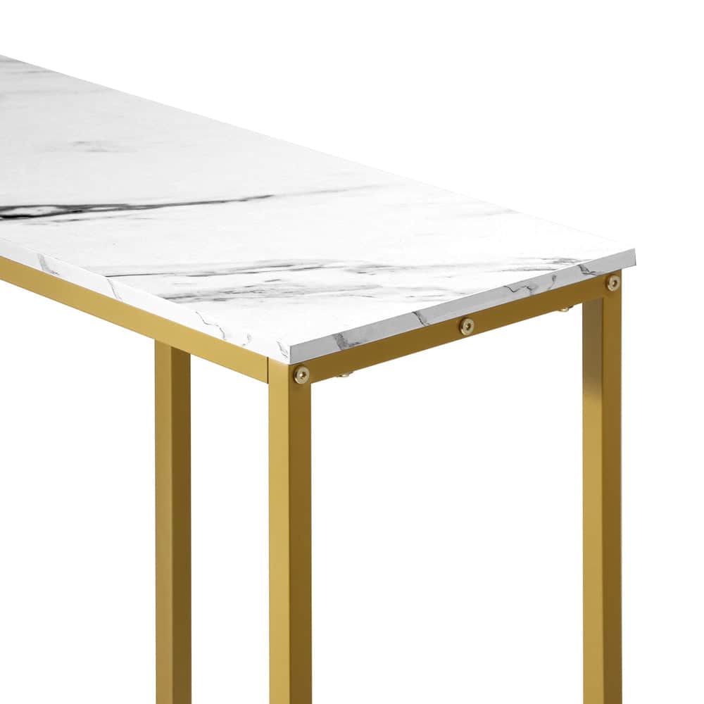 Console Table Marble Effect Hall Display White & Gold Modern Entryway Table