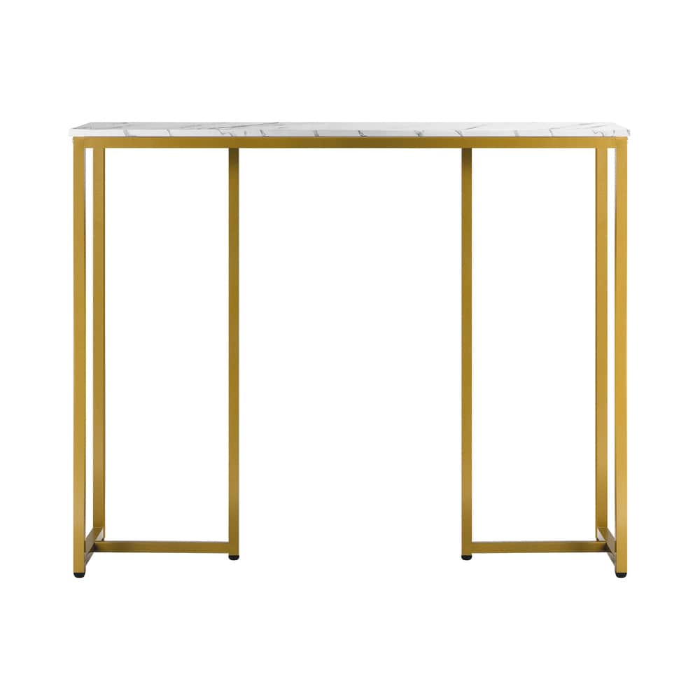 Console Table Marble Effect Hall Display White & Gold Modern Entryway Table
