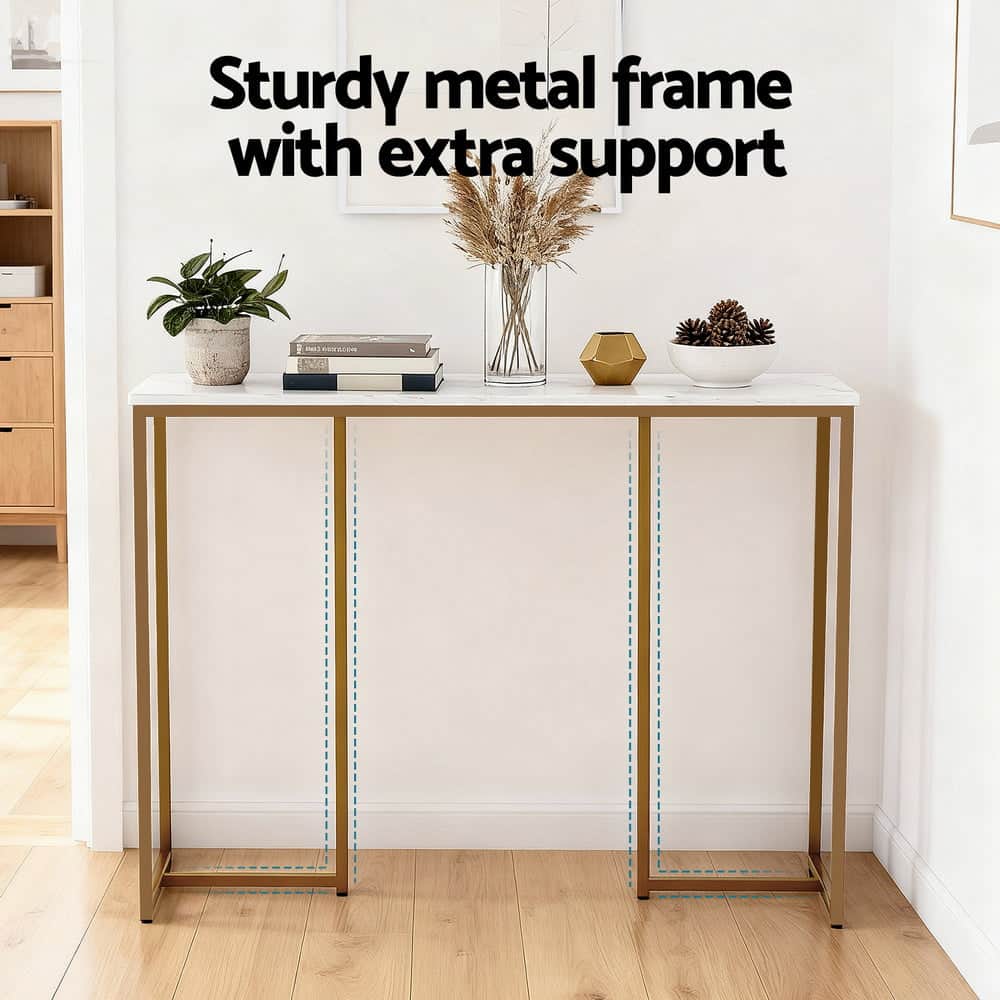 Console Table Marble Effect White&Gold