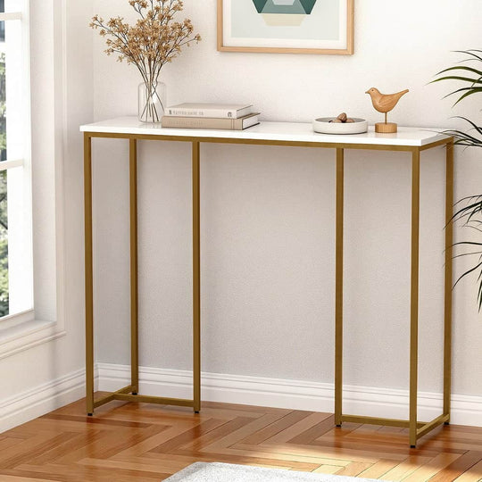 White & Gold Console Table Marble Effect Hallway Entry