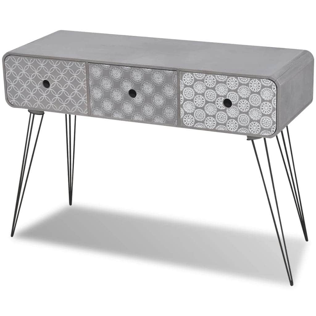Console Table With 3 Drawers Grey