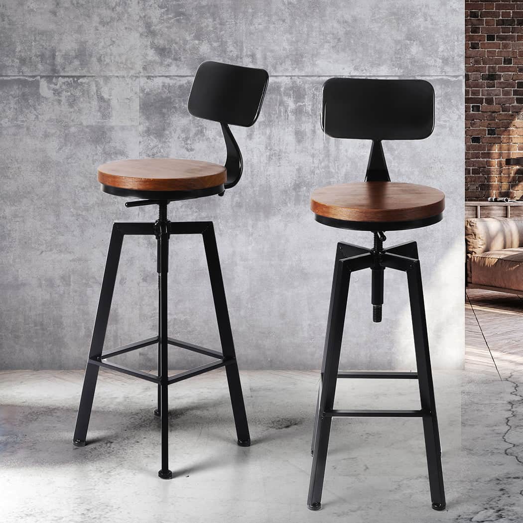 Contemporary 2x Bar Stool Kitchen Wooden Metal  Sleek Modern Look