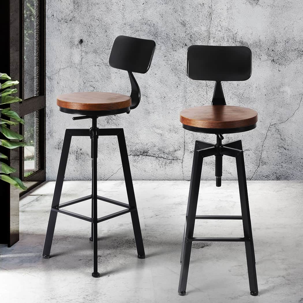 Contemporary 2x Bar Stool Kitchen Wooden Metal  Sleek Modern Look