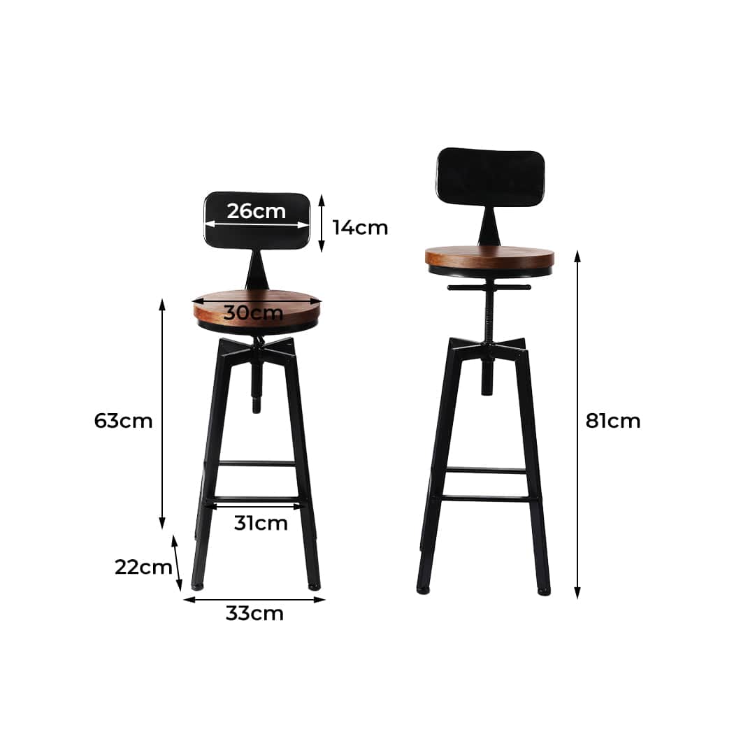 Contemporary 2x Bar Stool Kitchen Wooden Metal  Sleek Modern Look