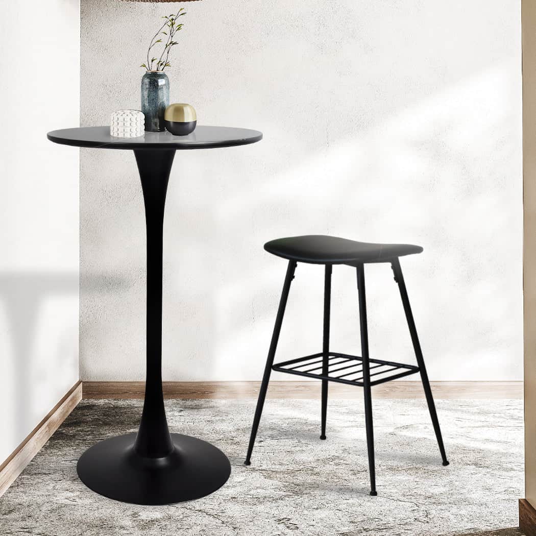 Contemporary 2x Round Bar Table Pub Tables Black  Easy Assembly
