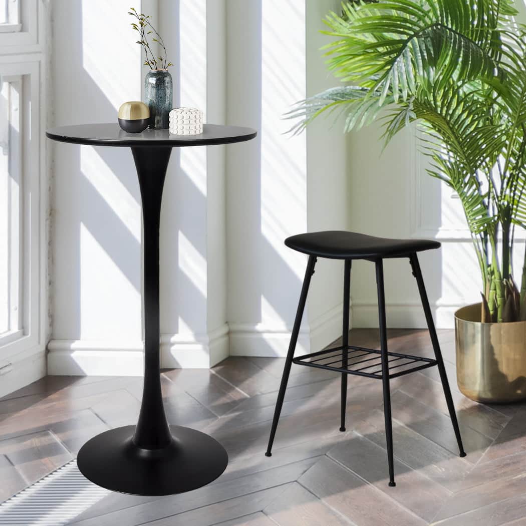 Contemporary 2x Round Bar Table Pub Tables Black  Easy Assembly