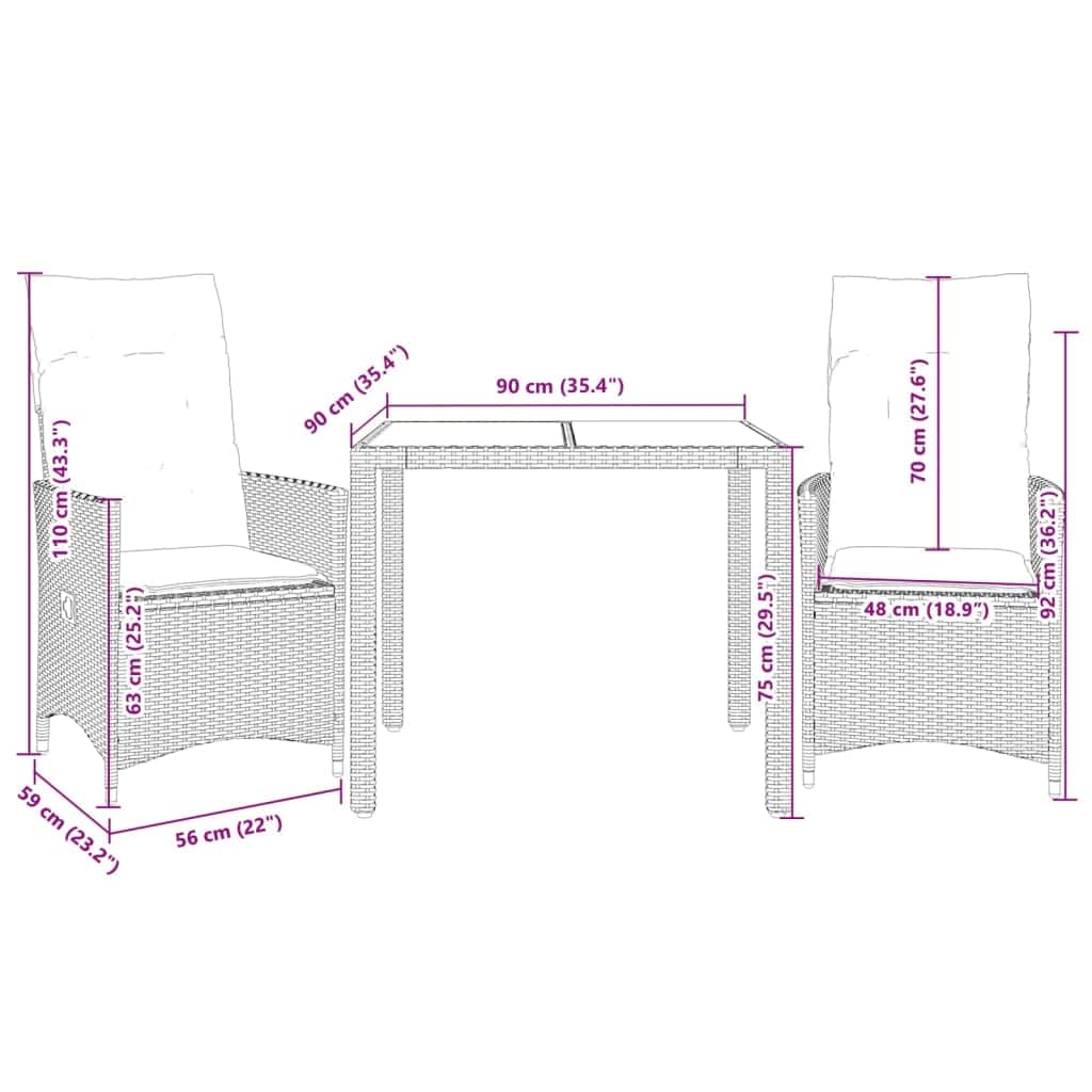 Contemporary 3 Piece Bistro Set with Outdoor Retreat Modern Living
