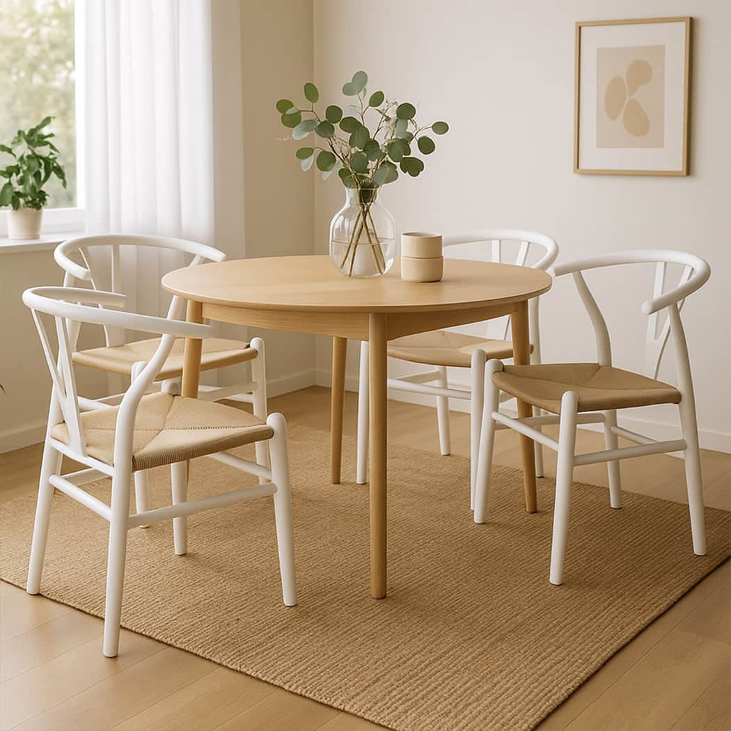Contemporary 4x Dining Chairs Wooden Hans White  Wood Finish