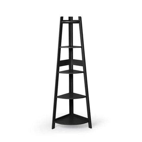 Contemporary 5 Tier Corner Shelf Wooden Storage Black  Durable Frame
