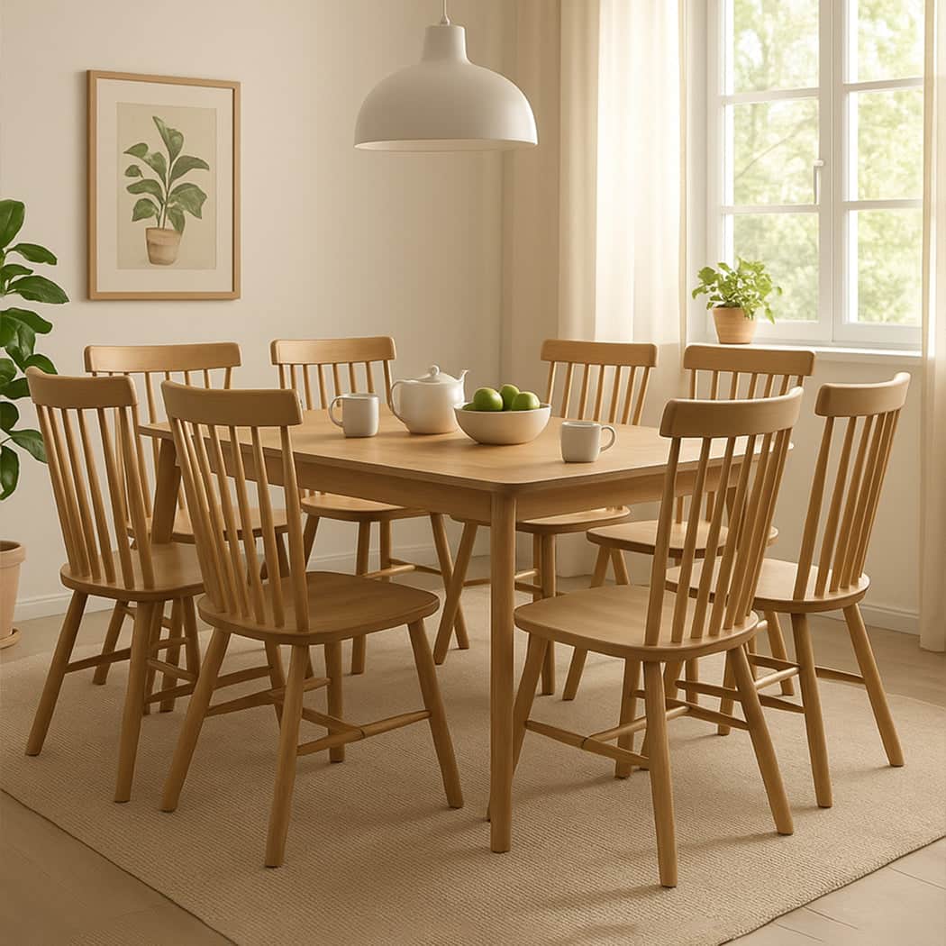 Contemporary 8x Dining Chairs Kitchen Windor Oak  Wood Finish