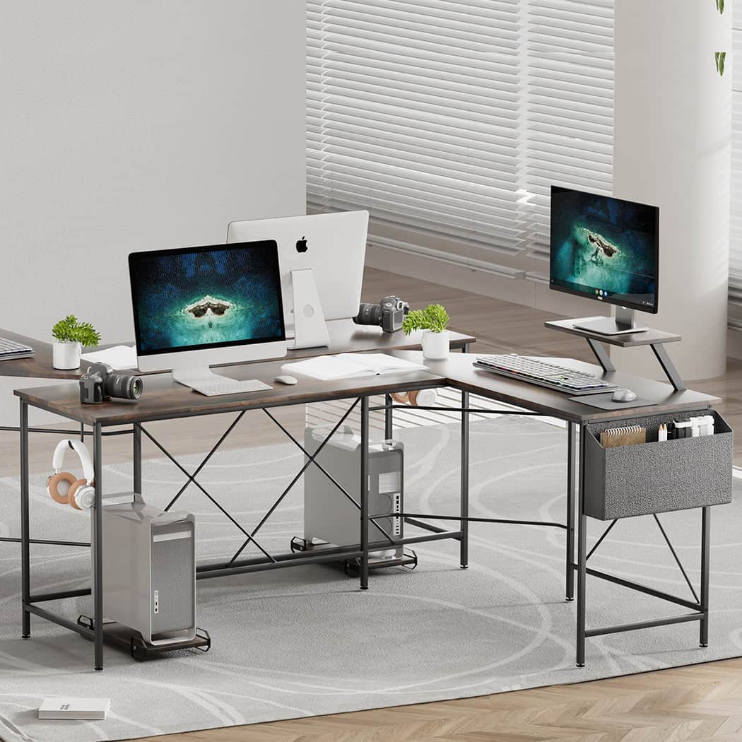 Contemporary Computer Desk Corner Desk Brown  Scandi Inspired Design