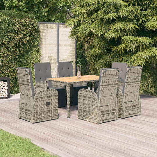 Contemporary Cushioned Garden Dining Set: 7-Piece Grey Poly