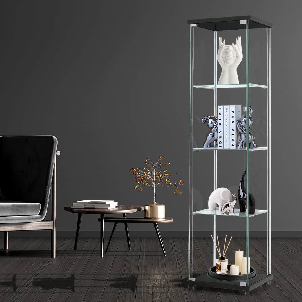 Contemporary Display Storage Cabinet Glass Black  High Back Support