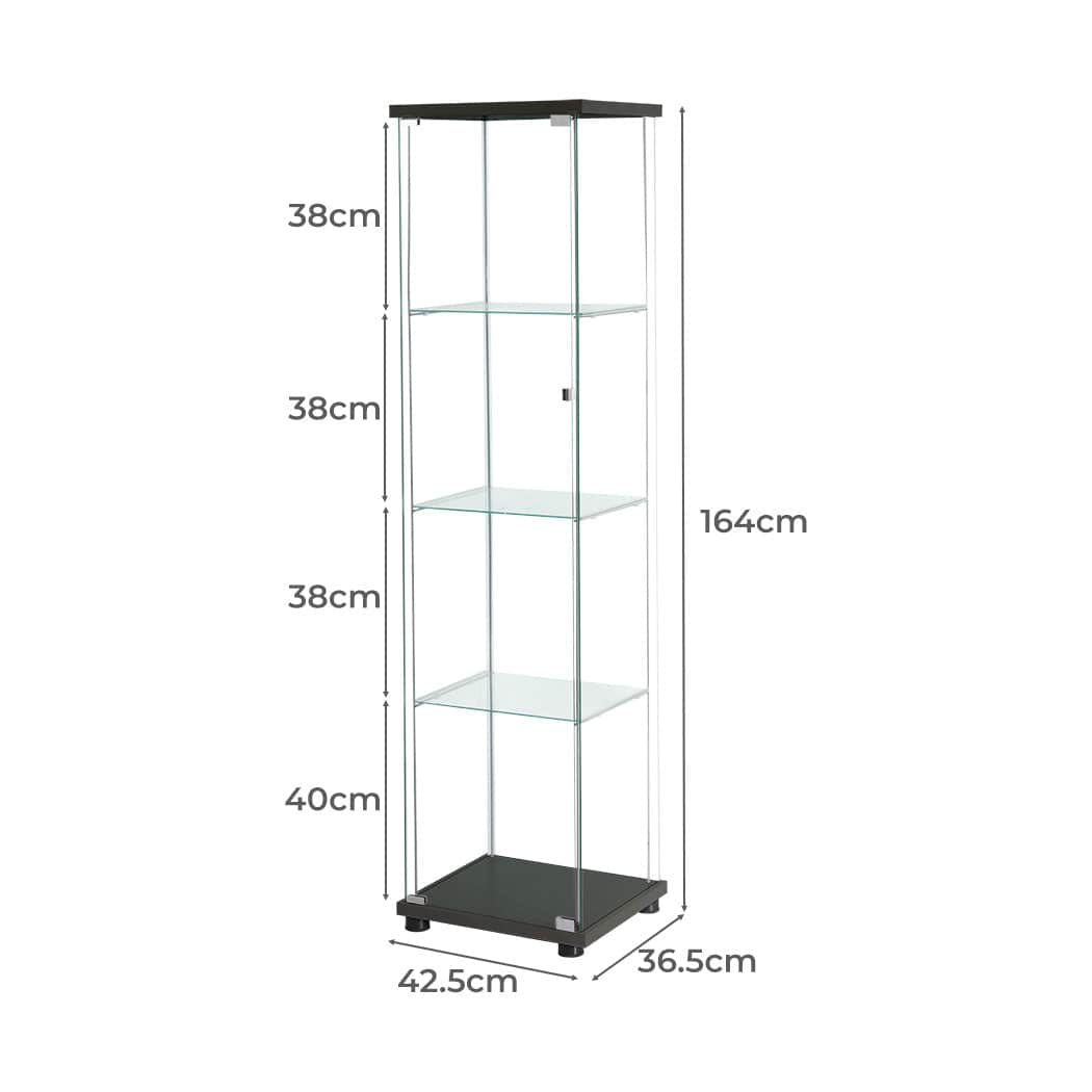 Contemporary Display Storage Cabinet Glass Black  High Back Support