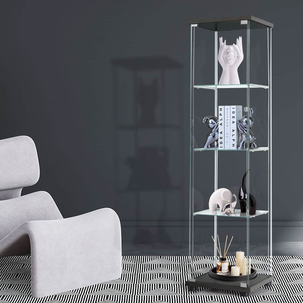 Contemporary Display Storage Cabinet Glass Black  High Back Support